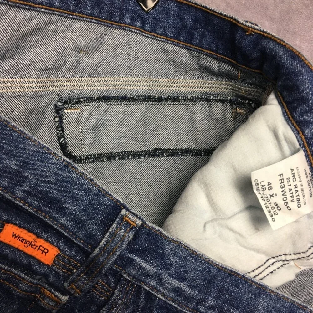 Wrangler FR Mens Flame Resistant Blue‎ Jeans size 46x30 Work Denim Trades Pants